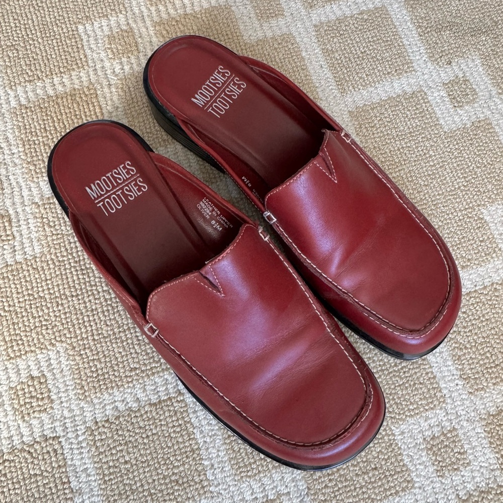 Mootsies Tootsies Leather Mule Loafers Burgundy Slip On Classic Size 8.5 - Picture 10 of 10